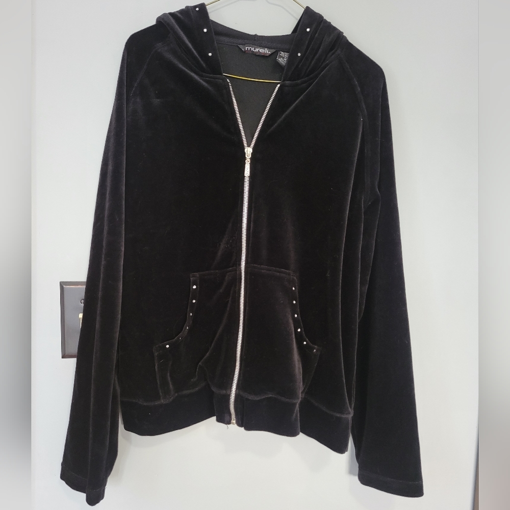 Mureli Vintage Velour Bling Zip Up Hoodie